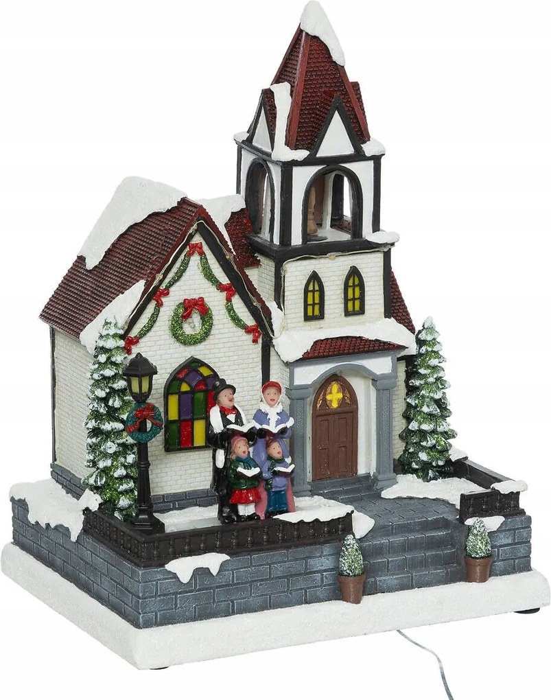 Karácsonyi Dísz, Polirezin Templom Led Világítással, 23X18X30, 5 CM