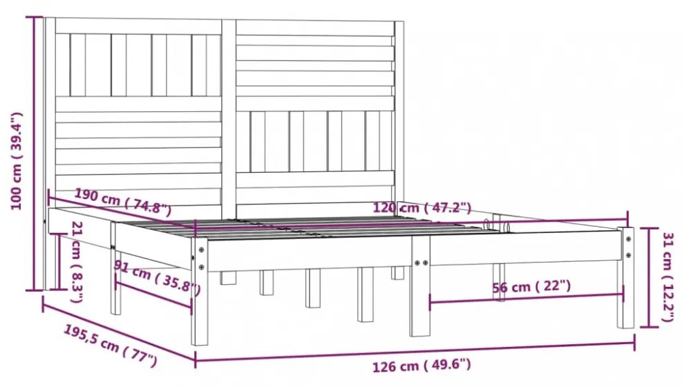 fehér tömör fenyőfa ágy matrac nélkül 120 x 190 cm
