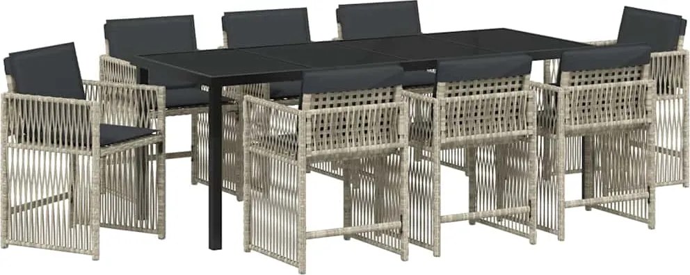 vidaXL Kert étkező szett 9 pcs Világosszürke Porszórt acél