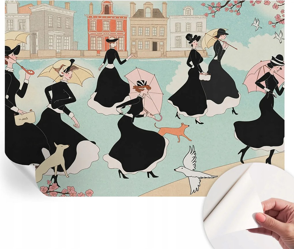 Dekoratív Öntapadós Tapéta Divatos Minták Sétáló Nők 312x219 cm