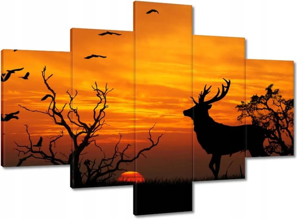 Vászonkép 100x70 Szarvas és naplemente