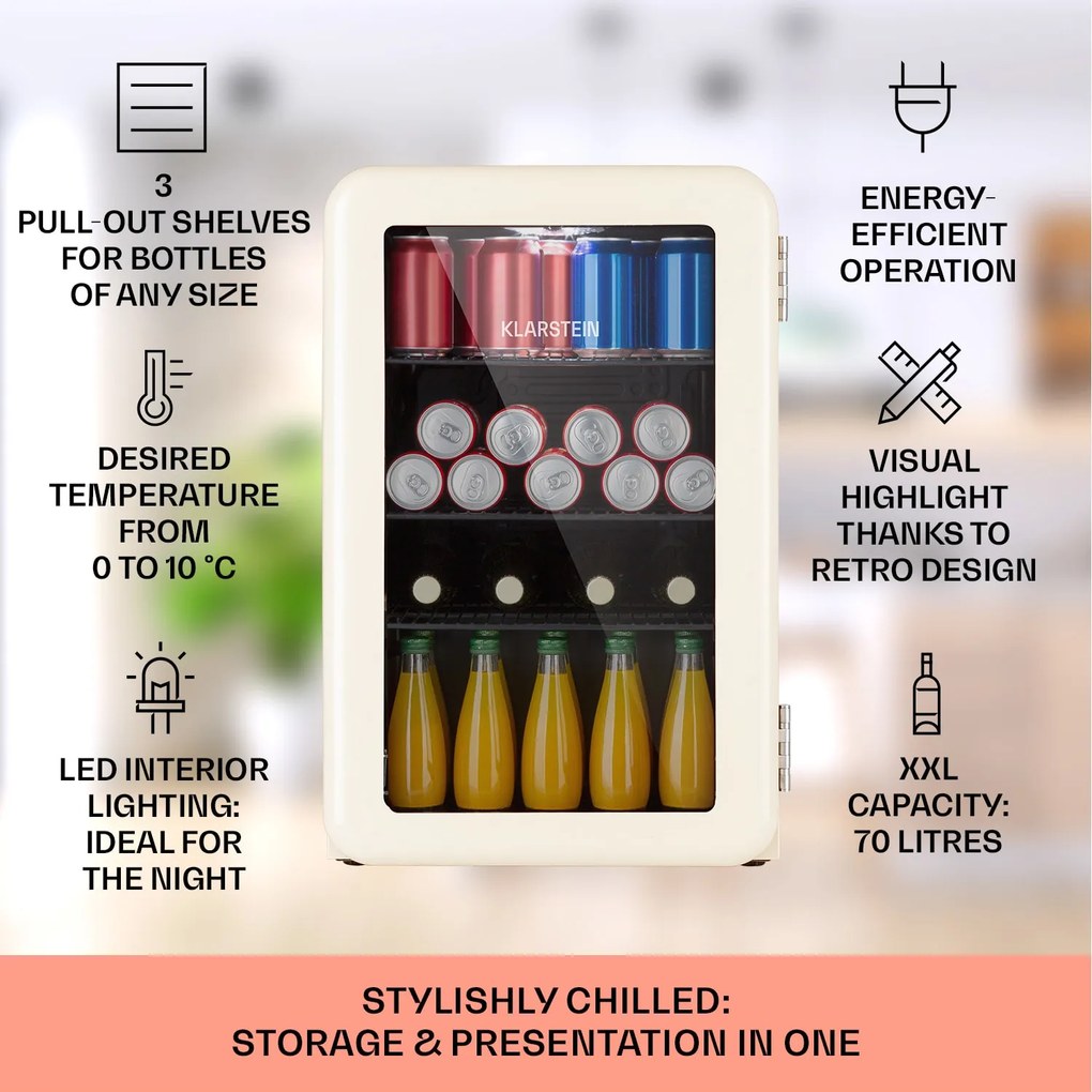 Klarstein PopLife 70, italhűtőszekrény, 0 - 10 °C, retro kivitel, LED