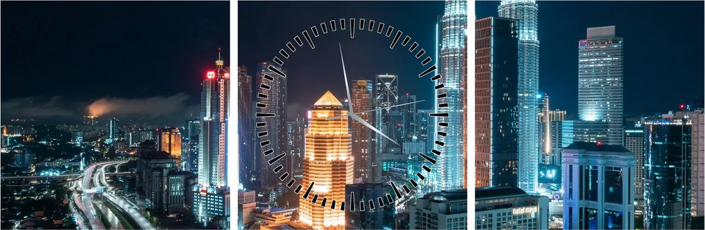 Kép - Éjszaka Kuala Lumpurban (órával) (90x30 cm)