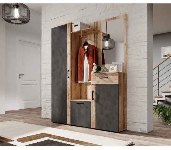 Előszobafal tükörrel NOLAN barna/grafit