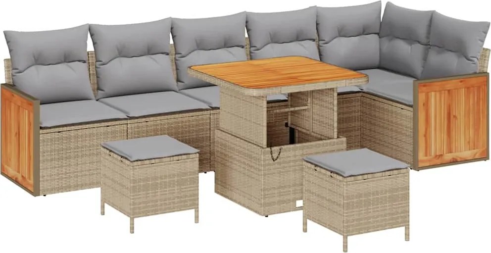 vidaXL Kerti Kanapé Szett 11 pcs Beige és Világosszürke polirattan