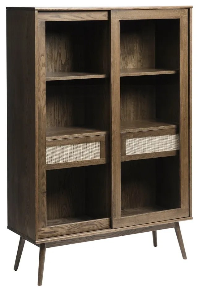 Sötétbarna tálalószekrény tolóajtóval, tölgyfa dekorral 110x160 cm Barrali – Unique Furniture