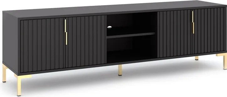 TV szekrény 4 ajtós fekete / fekete matt színkombinációban – FLINN FL01