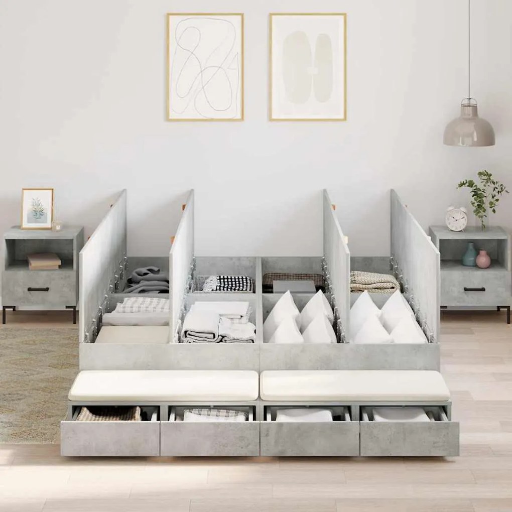 Ágykeret tárolóval Beton Szürke 236.5 x 140 x 31.5 cm Faanyag