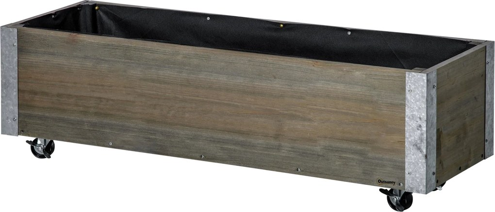 Outsunny Nagy Kültéri Virágláda Kerekekkel, Fából Készült, Nem Woven Anyagú Virágláda Öntözőrendszerrel, Virágok és Növények Növesztéséhez Erkélyen és