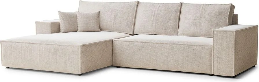 Krémszínű zsenília kinyitható-tárolóhelyes sarokkanapé (bal oldali-heverő résszel) Maze – Maison de Rêve