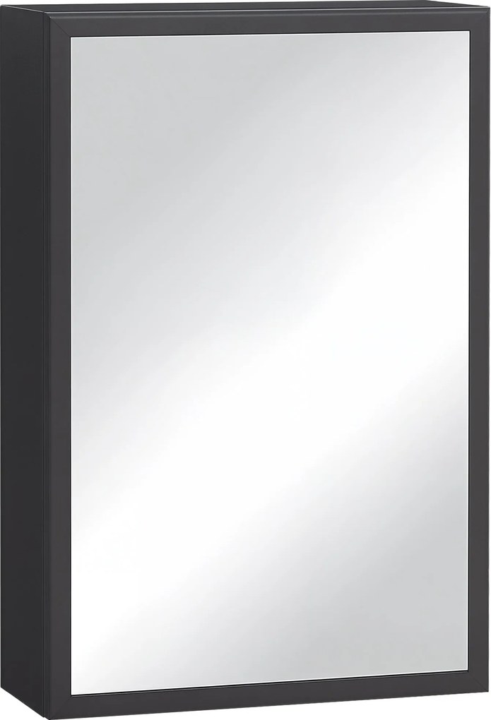 Kleankin Tükörszekrény fürdőszobába, Fürdőszoba szekrény tükörajtóval, Fali szekrény, Fekete, 40 x 15 x 60 cm | Aosom
