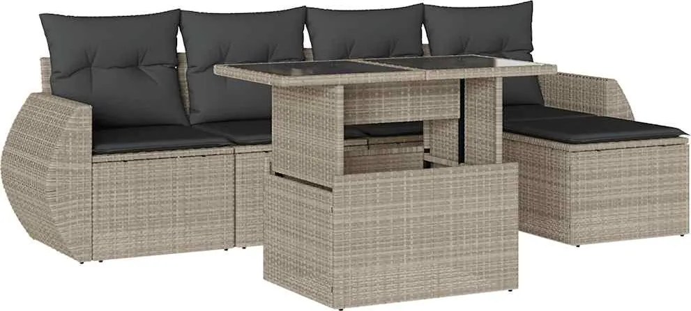 vidaXL 6 részes világosszürke polyrattan kerti ülőgarnitúra párnákkal