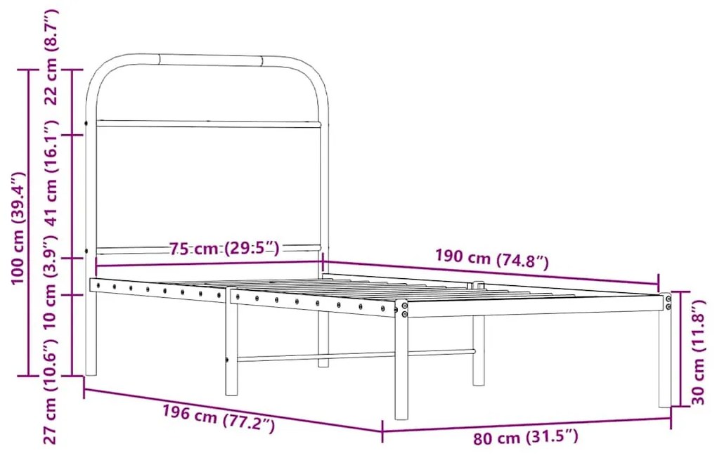 Ágykeret matrac nélkül 75x190 cm gépesített fa füstölt tölgyfa
