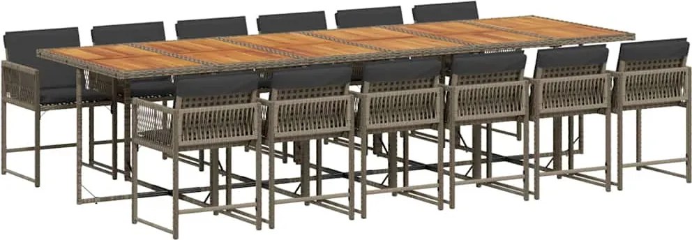vidaXL 13 részes szürke polyrattan kerti ülőgarnitúra párnákkal