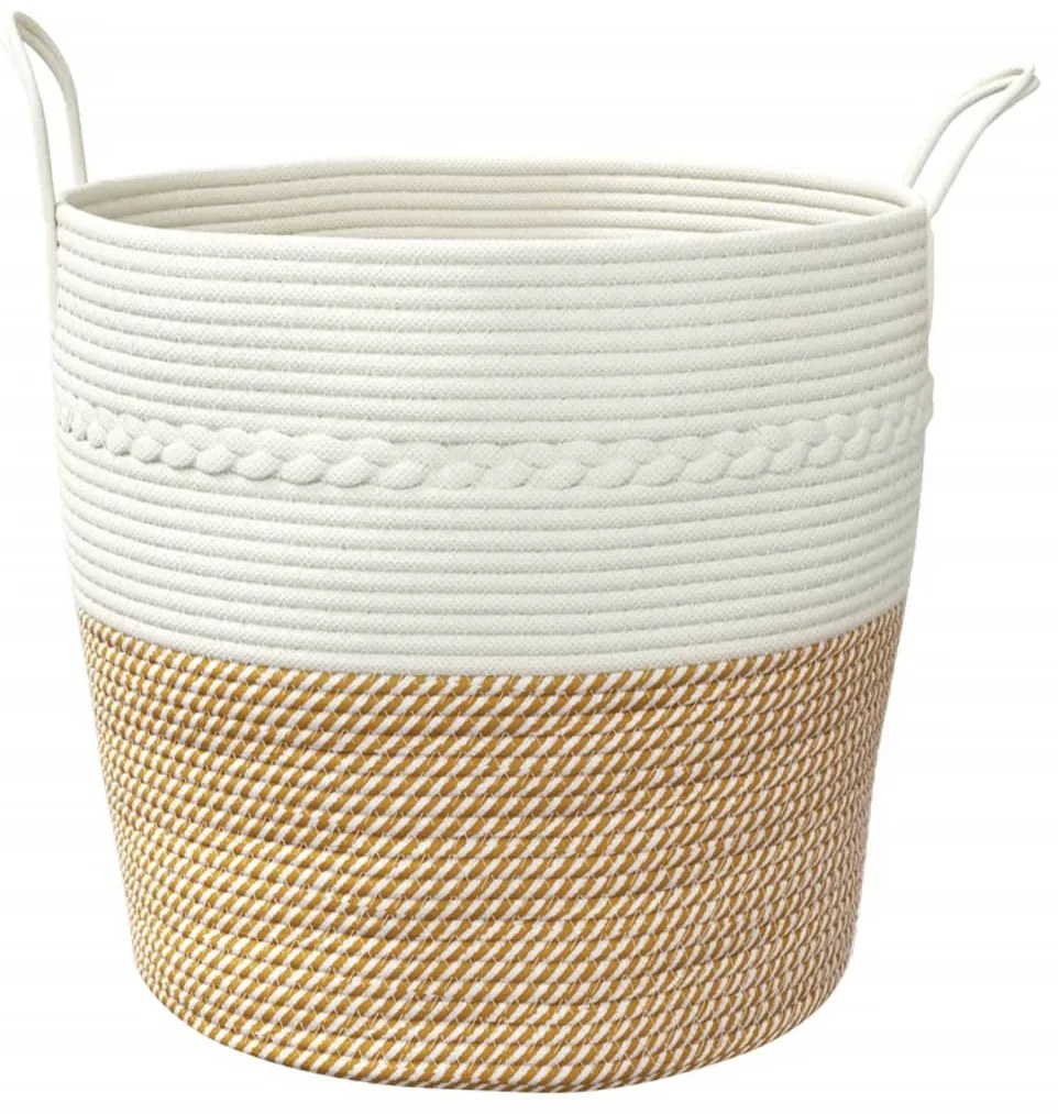 barna-fehér pamut tárolókosár Ø43 x 38 cm