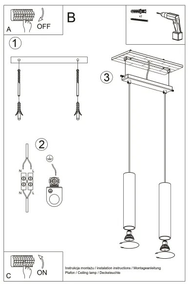 Sollux SL.1241 - Csillár zsinóron LAGOS 2xGU10/10W/230V arany
