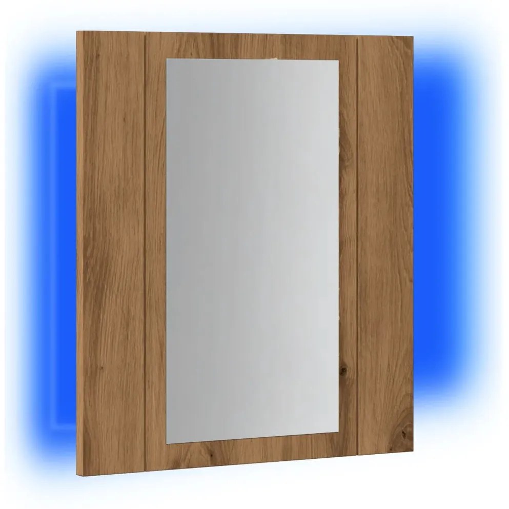 kézműves tölgy szerelt fa tükrös szekrény LED-del 40x12x45 cm