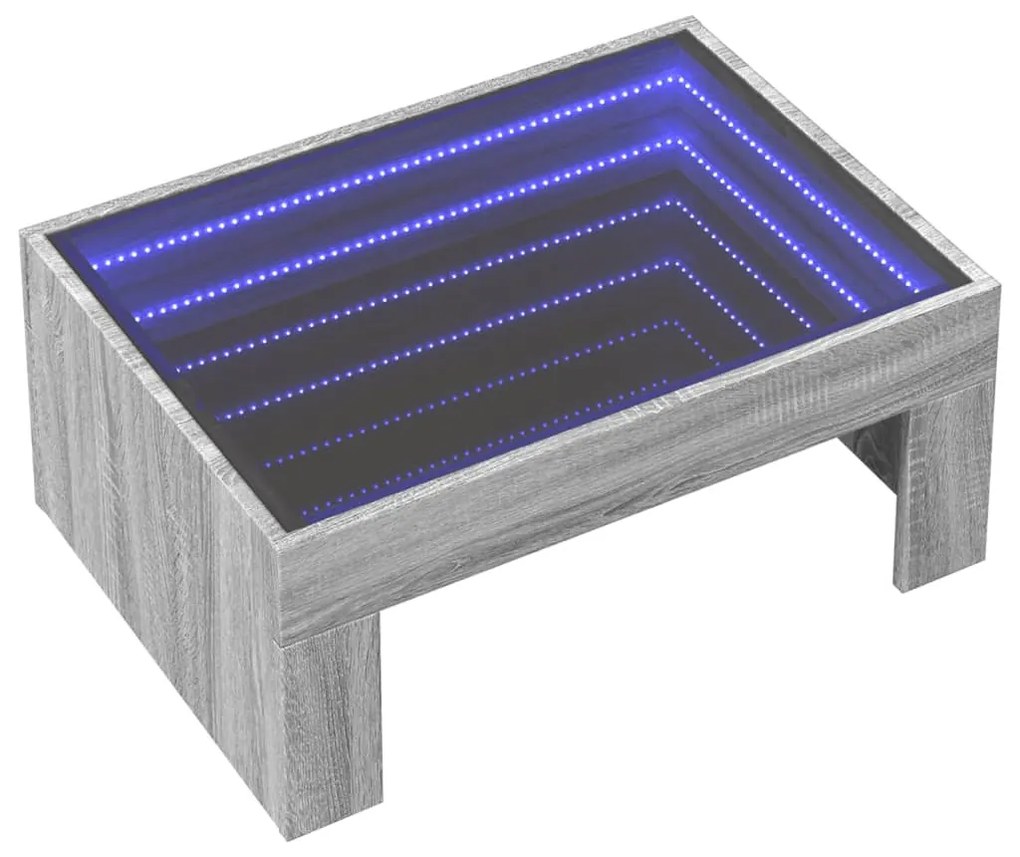 szürke sonoma végtelen hatású LED-es dohányzóasztal 70x50x30 cm