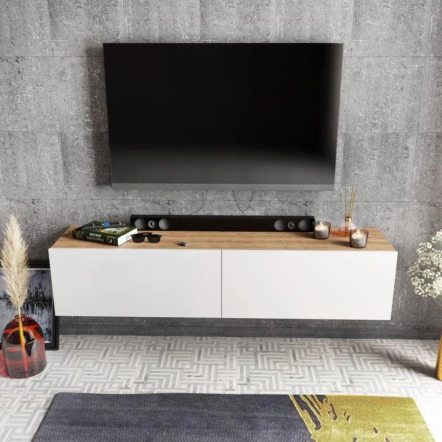 TV szekrény Poling - White, Walnut