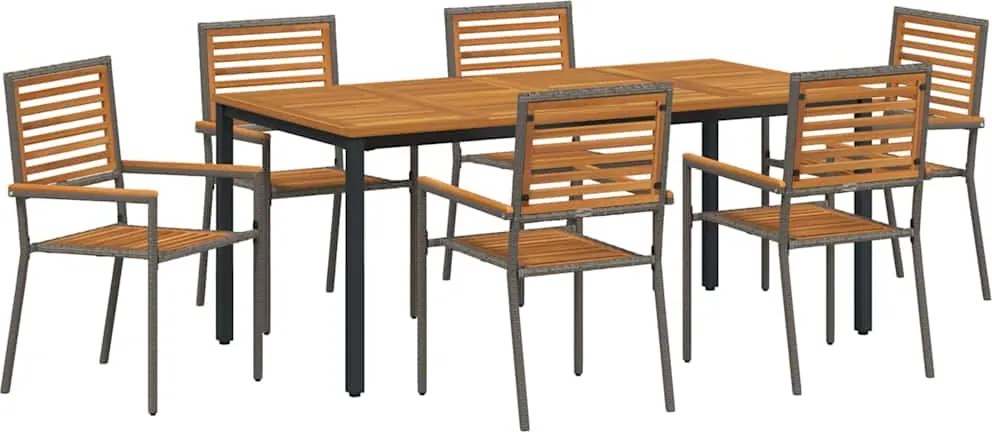 vidaXL Kert étkező szett 7 pcs Szürke és Barna polirattan