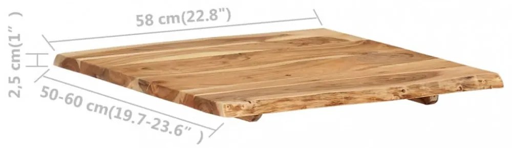 tömör akácfa asztallap 58 x (50-60) x 2,5 cm