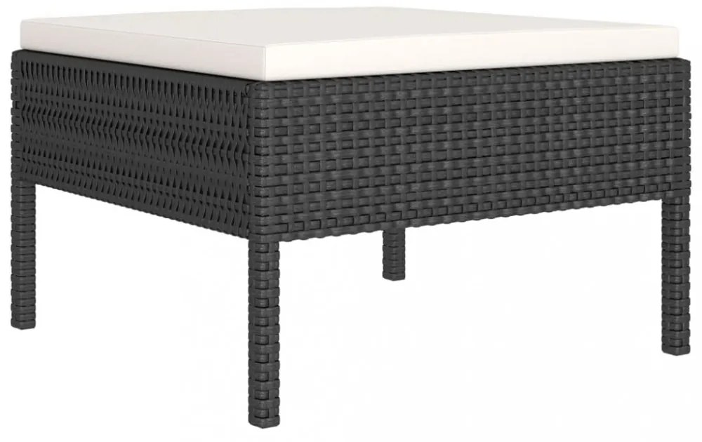 2 részes fekete polyrattan kerti bútorszett párnákkal