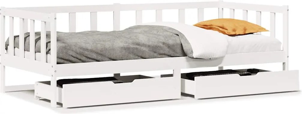 vidaXL fehér tömör fenyőfa kanapéágy fiókokkal 90 x 200 cm