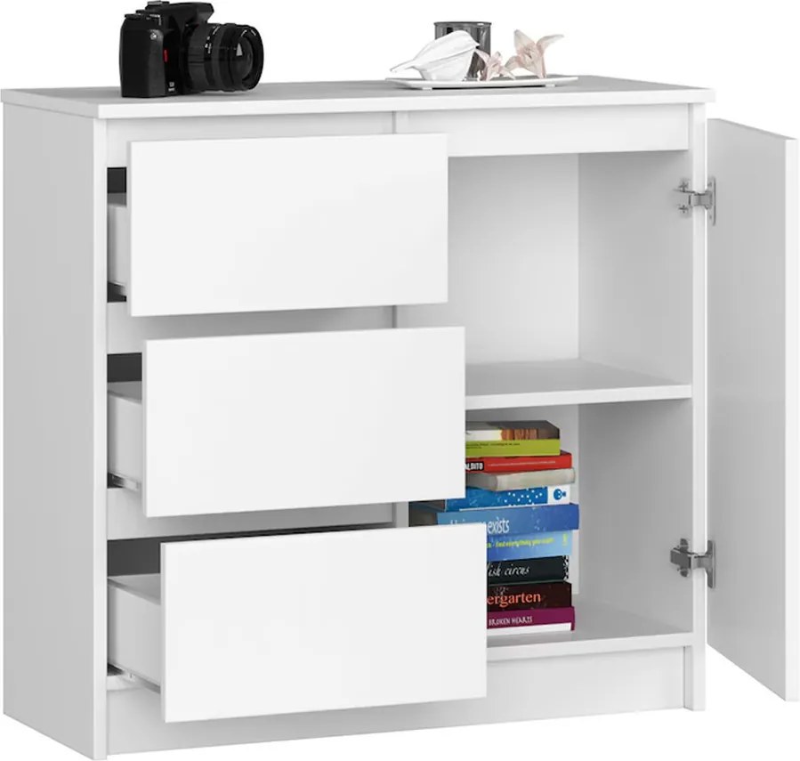 Fiókos komód hálószoba nappali bútor 80x35x77 cm barna fehér GW-02