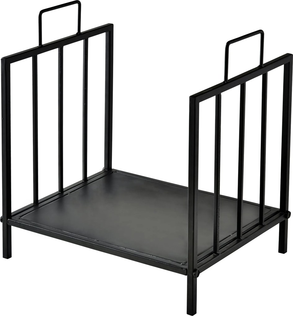 Outsunny Kandallófa Rakodó 44,5x33x46,5 cm Hagyományos Beltéri és Kültéri Tűzifa Tartó Fa Tároló Tűzifa Állvány Fogantyúkkal Emelt Dizájn Fekete | Aos