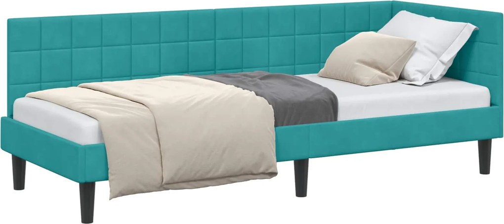 vidaXL Sarokágy keret fejtámlával Türkiz 80 cm x 200 cm Bársony