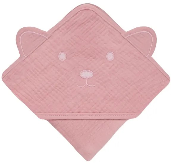 Lionelo - Gyerek kapucnis muszlin törölköző MUSLIN HOODED TOWEL Pink Baby