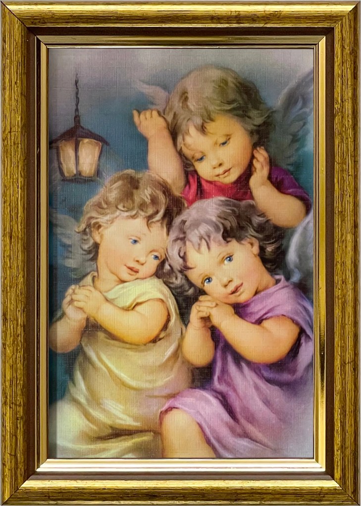 Vászonkép 18x13 Őrangyal Arany Angyal Díszített Fa Keret