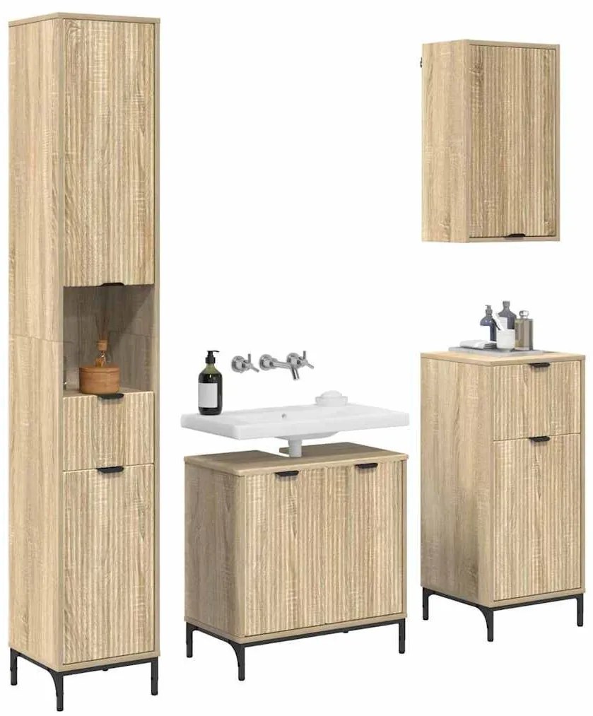 Fürdőszoba bútor szett fiókkal Sonoma tölgy Műanyag fa, fém