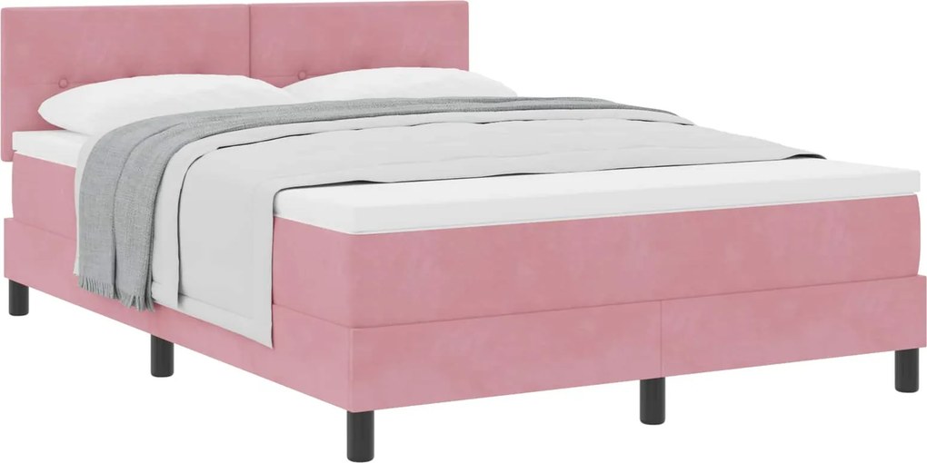 vidaXL Boxrugós ágy matracmal Rózsaszín 140 x 190 cm Bársony