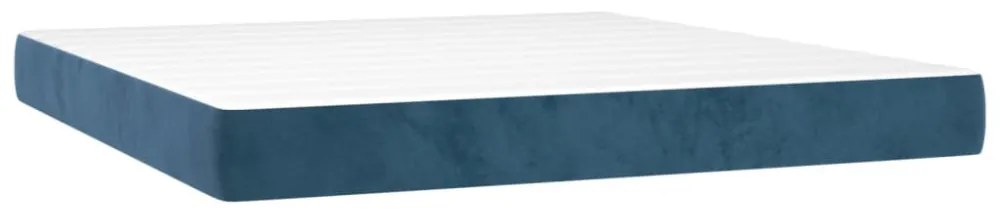 sötétkék bársony rugós és LED-es ágy matraccal 180x200 cm