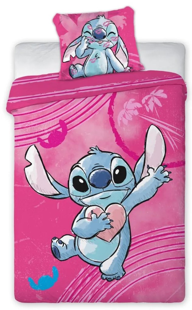 Disney Lilo and Stitch rózsaszín ágyneműhuzat 140x200cm+90x70cm Setino