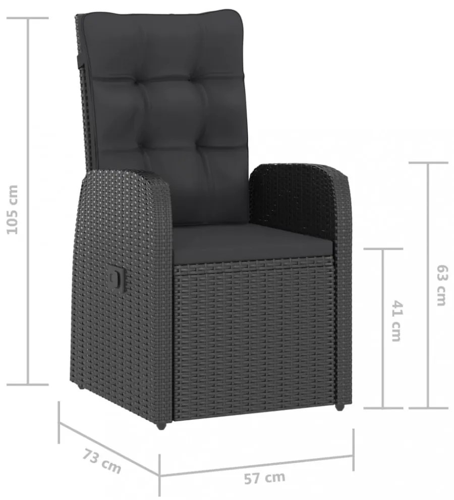 11 részes fekete polyrattan kültéri étkezőszett párnákkal