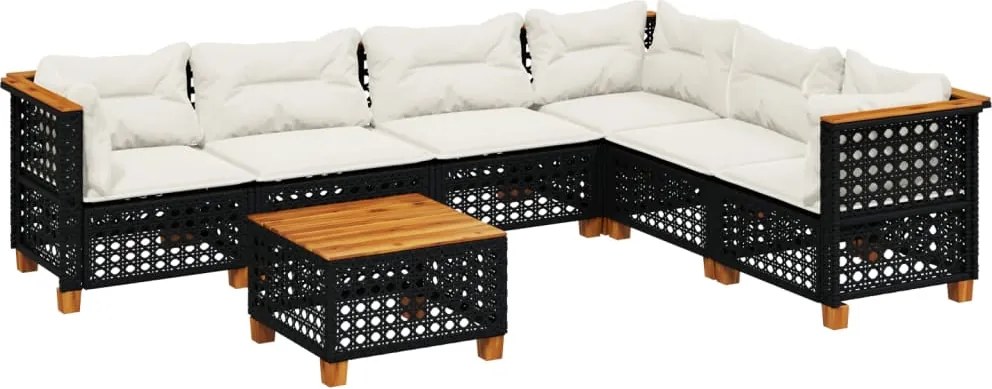 vidaXL 7 részes fekete polyrattan kerti ülőgarnitúra párnával