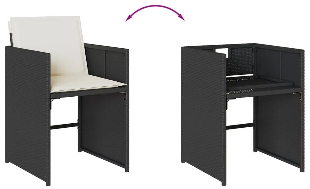 15 részes fekete polyrattan kerti étkezőgarnitúra párnákkal