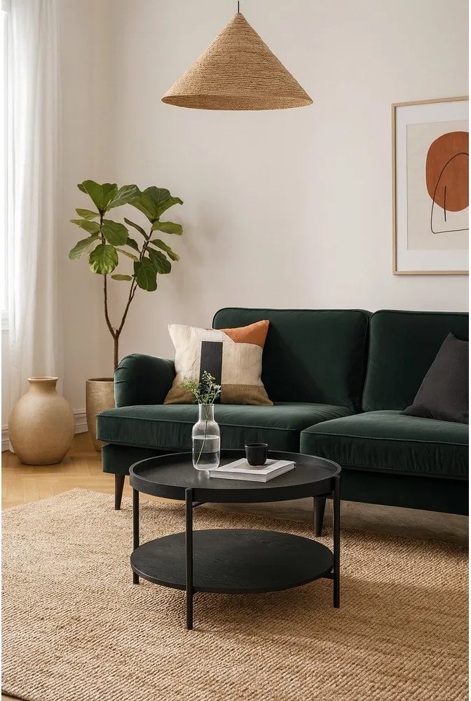 Fekete kerek dohányzóasztal tölgyfa dekorral ø 64 cm Hagen – Bonami Essentials