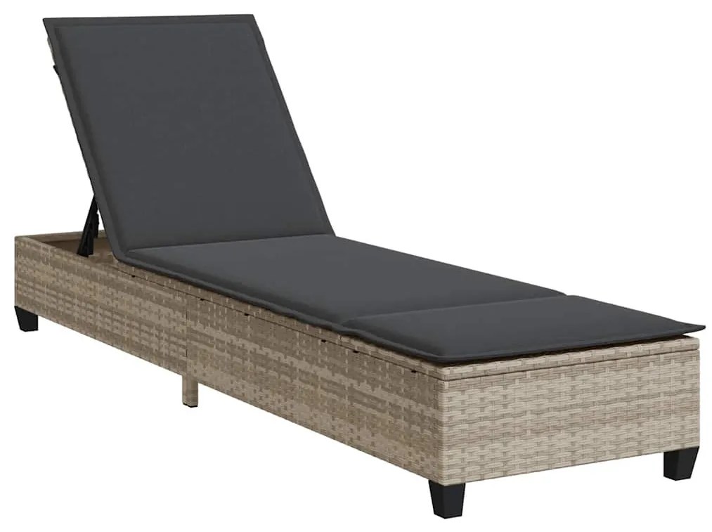 világosszürke polyrattan napozóágy párnákkal 55x200x25,5 cm