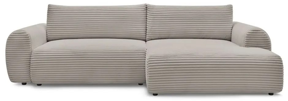 Világosszürkés bézs kordbársony kinyitható sarokkanapé (jobb oldali) Lucien – Bobochic Paris