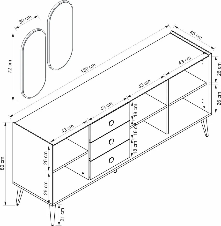 Mitra komód, fehér, 180 cm – TR506MNR1328