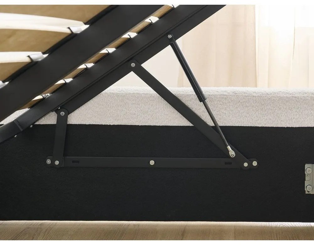 Fehér kárpitozott ágyneműtartós-ágytámla nélkül franciaágy ágyráccsal 180x200 cm Inera – Bobochic Paris