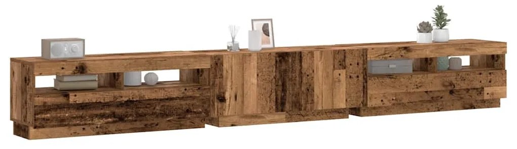 antik fa színű szerelt fa TV-szekrény LED-ekkel 300x35x40 cm
