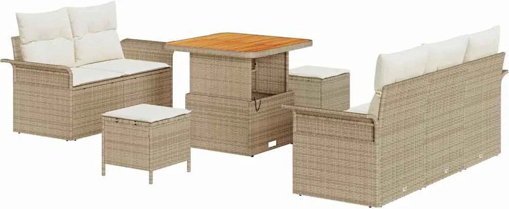 vidaXL Kerti Kanapé Szett párnával 8 pcs Bézs polirattan