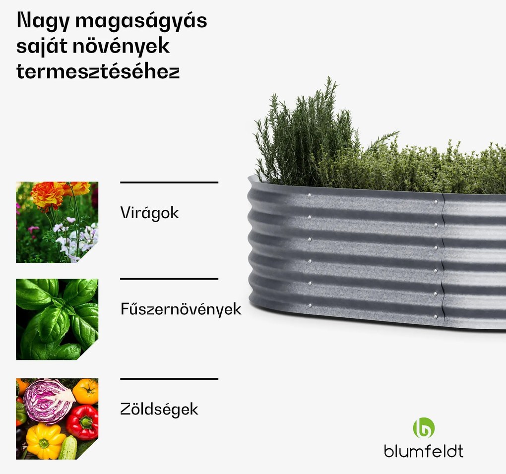 High Grow Extended, magaságyás, 150x43x60 cm, hullámos acéllemezből, egyszerű összeszerelés, rozsda- és fagyálló