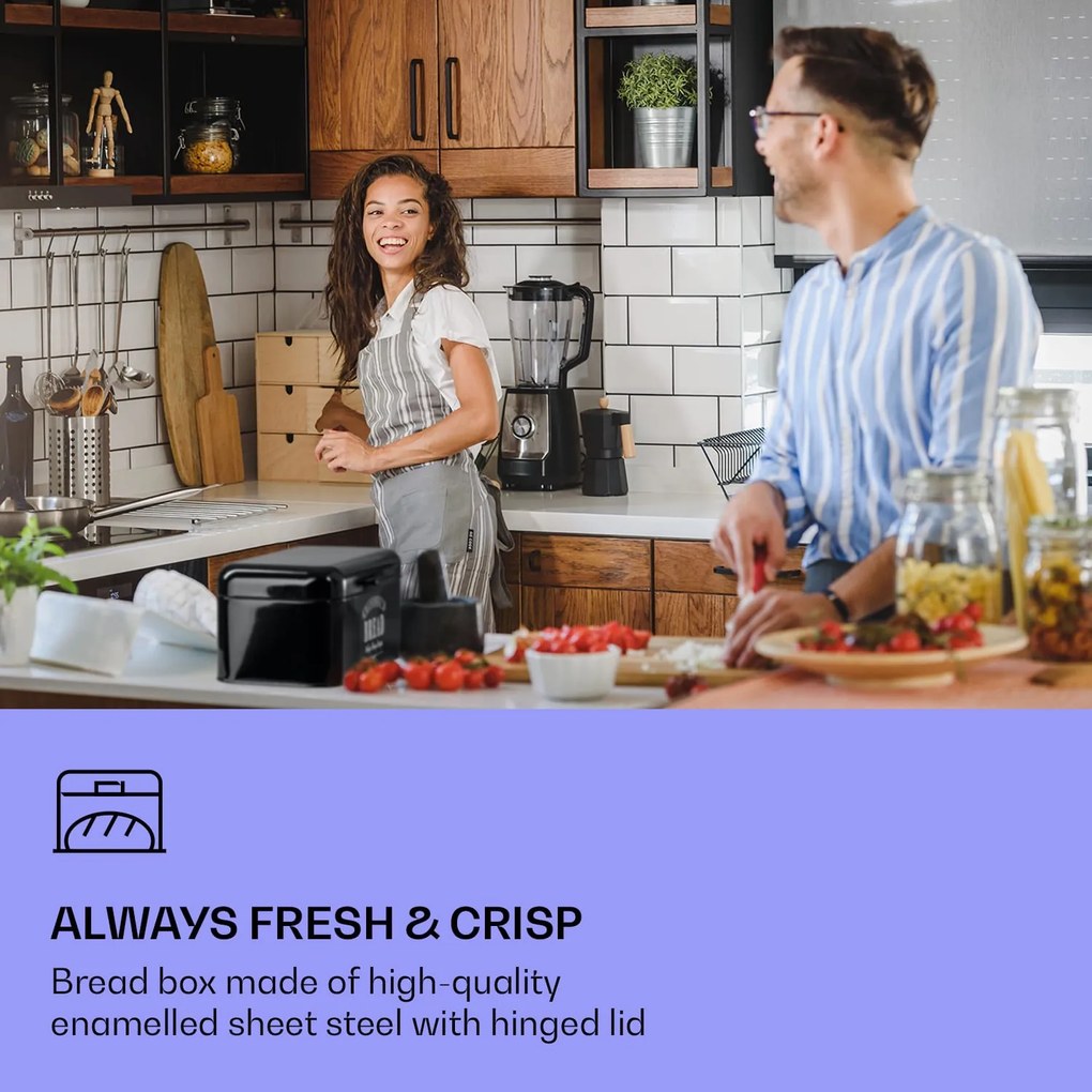 Klarstein Delaware, kenyértartó, 30 x 16 x 20,5 cm, fém, zárható fedél, szellőzőnyílások