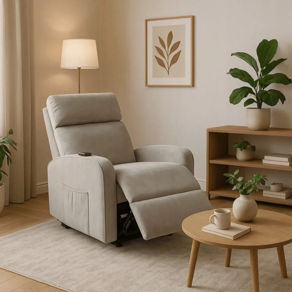 Elektromos relax fotel felállást segítő funkcióval szürke bársony – COLTON