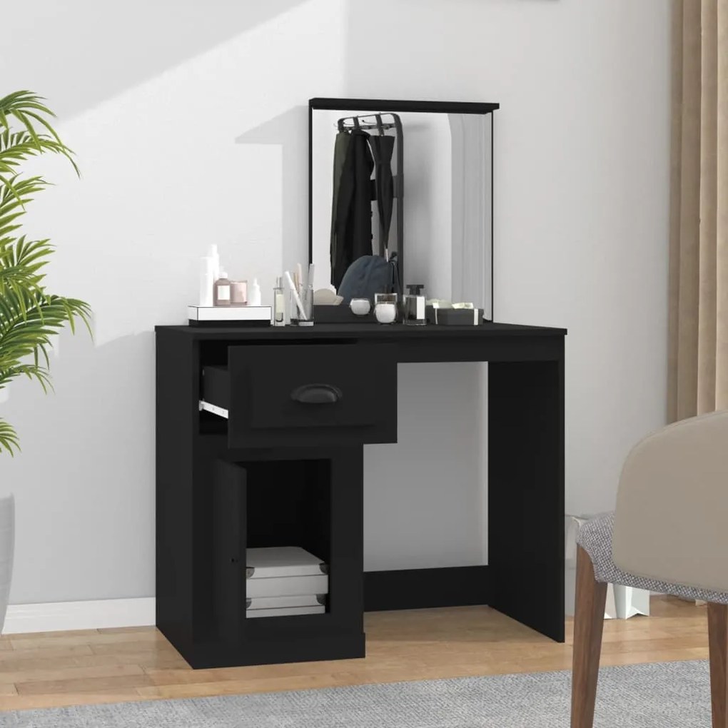 fekete szerelt fa pipereasztal tükörrel 90 x 50 x 132,5 cm
